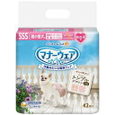 ※代引き不可 同梱不可※北海道、沖縄、離島送料は別途お見積り。※手配完了後は、ご注文キャンセルを承る事が出来ません。何かございましたら事前にお問い合わせ下さい。■サイズ・色違い・関連商品■女の子用 SSS モーヴピンクドット・ピンクチェック 1パック（42枚）[当ページ]■女の子用 SSS ピンクリボン・青リボン 1パック（42枚）■女の子用 SS モーヴピンクドット・ピンクチェック 1パック（38枚）■女の子用 SS ピンクリボン・青リボン 1パック（38枚）■女の子用 S モーヴピンクドット・ピンクチェック 1パック（36枚）■女の子用 S ピンクリボン・青リボン 1パック（36枚）■女の子用 M モーヴピンクドット・ピンクチェック 1パック（34枚）■女の子用 M ピンクリボン・青リボン 1パック（34枚）■女の子用 L モーヴピンクドット・ピンクチェック 1パック（32枚）■女の子用 L ピンクリボン・青リボン 1パック（32枚）■商品内容●女の子用SSSサイズで42枚入りです。洋服感覚、モーヴピンクドットとピンクチェックの2種のおしゃれなデザイン。●お出かけ・お部屋でのマーキング・そそうに!旅行、ドライブ、お散歩に●「やわらかスリムフィット形状」で、嫌がらない●「やわらか全面通気シート」で、お肌さらさら●「ぐるっとぴたりギャザー」で、モレ安心●「安心スリム吸収体」で、6時間分のおしっこを吸収(※健康なワンちゃんの6時間の平均おしっこ量を参考。ワンちゃんのおしっこ量には個体差があります。)■商品スペック種類：おむつサイズ：SSS(超小型犬)胴囲：15〜25cm適応体重：1.5〜3.5kg色：ベージュチェック、デニム材質・素材：表面材:ポリオレフィン・ポリエステル不織布、吸水材:吸水紙・綿状パルプ・高分子吸水材、防水材:ポリエチレンフィルム、止着材:ポリオレフィン、伸縮材:ポリウレタン、結合材:ホットメルト接着剤、外装材:ポリエチレンその他仕様：●女の子用●代表的な犬種(成犬時・メス):チワワ、パピヨン、ポメラニアン、トイ・プードル、マルチーズ、ヨークシャー・テリアなど備考：※胴囲や体重は目安です。愛犬の成長度合い、体型によりサイズが異なる場合がございます。シリーズ名：マナーウェア【キャンセル・返品について】商品注文後のキャンセル、返品はお断りさせて頂いております。予めご了承下さい。■送料・配送についての注意事項●本商品の出荷目安は【5 - 11営業日　※土日・祝除く】となります。●お取り寄せ商品のため、稀にご注文入れ違い等により欠品・遅延となる場合がございます。●本商品は仕入元より配送となるため、沖縄・離島への配送はできません。[ 672211 ]