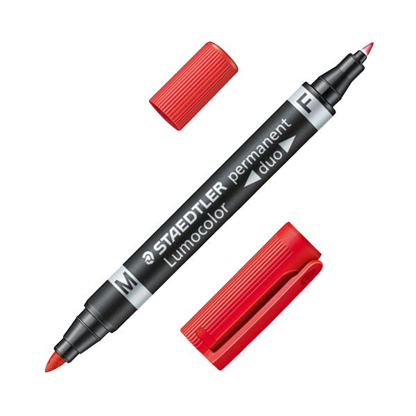 【10/5は ポイント9倍！】 ステッドラー 油性マーカー ルモカラーデュオ M（1.5mm）/F（0.6mm） レッド 348-2 1セット（10本）