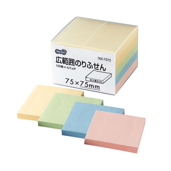 【ポイント8倍! 買いまわりで+最大10倍+SPU】 （まとめ） TANOSEE 広範囲のりふせん 75×75mm 4色 1パック（5冊） 【×5セット】