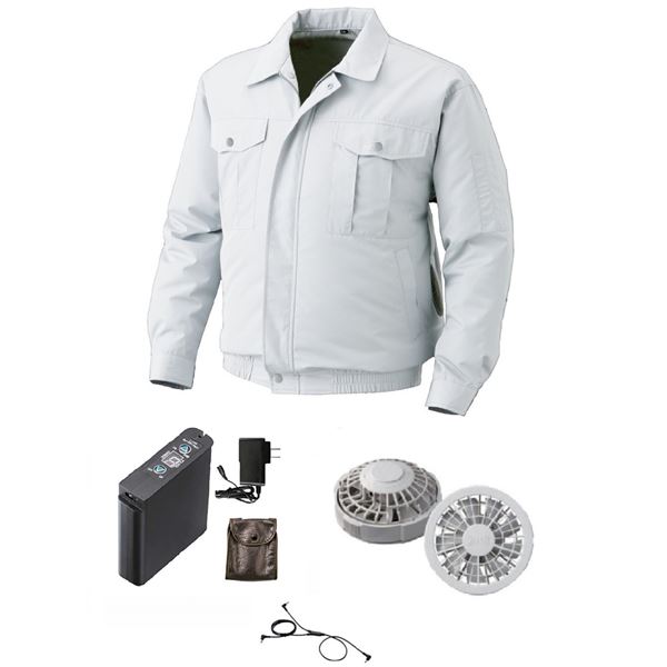 【いちばの日 ポイント10倍】 KU90720 空調服 R ポリエステル製遮熱長袖ブルゾン チタン加工 FAN2200G・RD9261・LIPRO2セット シルバー XL