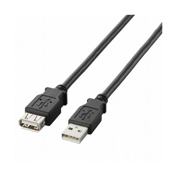 （まとめ）エレコム USB2.0延長ケーブル(A)オス-(A)メス ブラック 1.0m U2C-E10BK 1本