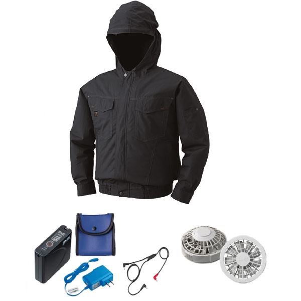 【ポイント5倍! 11/3文化の日！】 KU91410 空調服 R 綿薄手フード付 FAN2200G・RD9261・LISUPER1セット チャコール L