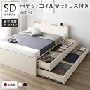 【タイムセール ポイント5倍】 〔組立設置付き〕 収納 ベッド セミダブル 国産薄型ポケットコイルマットレス付き ホワイト BBB 引き出し 棚付き 宮付き 日...