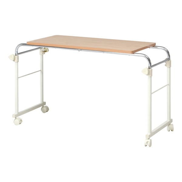 サイドテーブル 約幅116.5cm ホワイト キャスター付 スチール 移動便利 ベッドテーブル 補助テーブル 組立品 ベッドルーム【代引不可】