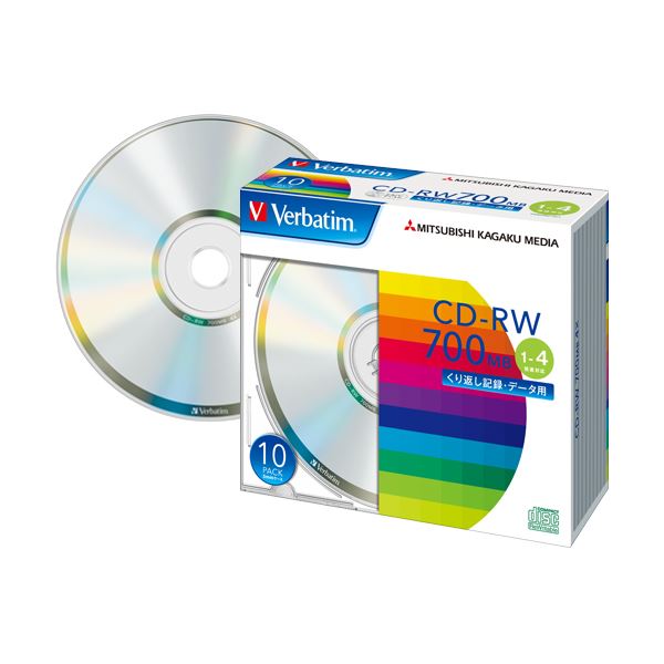 【ポイント5倍 1/24 10時まで】 (まとめ) バーベイタム データ用CD-RW700MB 4倍速 ブランドシルバー 5mmスリムケース SW80QU10V1 1パック(10枚) （×10セット）