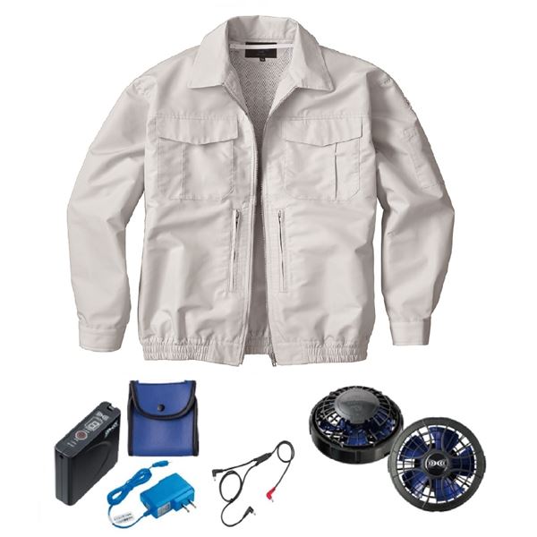 【ポイント8倍+買い回りPアップ】 KU92130 空調服 R 綿ポリ混紡 スペーサー一体型 FAN2400SPBB・RD9261・LISUPER1セット シルバー L