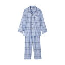 【タイムセール ポイント5倍】 ケアファッション 大きめボタンパジャマ 紳士用 ブルー Lサイズ 89806-02 1着 柄指定不可