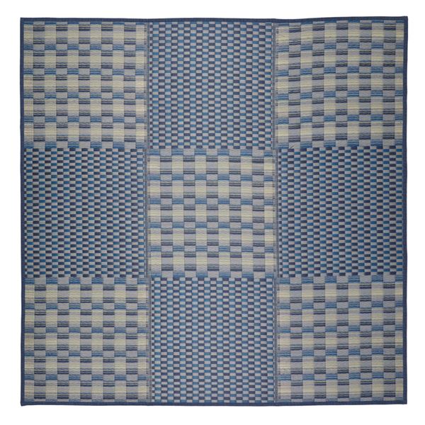 【タイムセール！ポイント8倍】 い草 ラグマット 絨毯 約180×180cm ブルー 抗カビ い草コンパクトパフラグ 裏貼り 撥水 キハチ リビング ダイニング（代引不可）