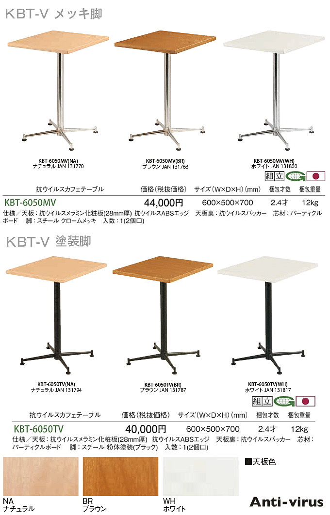抗ウイルスカフェテーブルKBT-Vカタログ