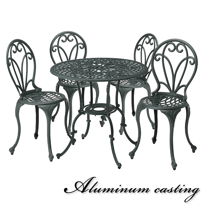 【P13倍!10/25】 フロール　ガーデンテーブル5点セット　グリーン　IGF-T05/IGF-C04×4