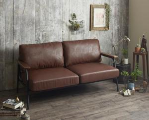 【ポイント7倍】 木肘デザインソファ ヴィンテージスチールソファ レザー 2.5P(3)