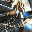 スカーフ 大判スカーフ 高級プリント柄 大人の女性に 馬具柄 ベルト柄 チェーン柄 ネイビー 訳あり商品 メール便送料無料