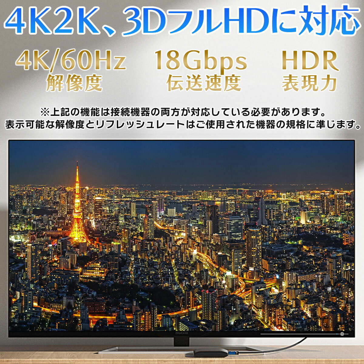 HDMIケーブル 0.5m 1.2m 1.5m 2m 3m 5m 10m 15m 20m HDMI ケーブル ver 2.0 規格 AVケーブル ARC 4K 2k 2160P フルHD 1080p 60p 3D PS4 PS5 PC パソコン ディスプレイ switch 対応 バージョン 2.0 プレミアムハイスピード HDMI 19ピン 50 オス ARC ポート 3