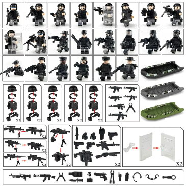 ミニフィグ SWAT 22体 ボート3台 特殊部隊 武器装備品沢山付き レゴ 互換 LEGO ミニフィギュア ブロック おもちゃ キッズ 子ども 送料無料 知育玩具 ナノブロック 組み立て 誕プレ