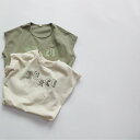 Merci ノースリーブ　カットソー　タンクトップ　ベビー　キッズ　子供服　輸入　カーキ　ベージュ　ナチュラル　韓国