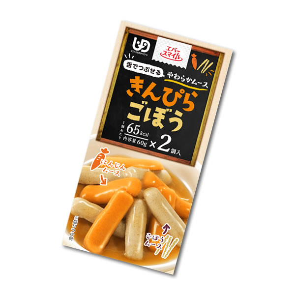 【介護食】[大和製罐] エバースマイル きんぴらごぼう風ムース 60g×2個 “区分3 舌でつぶせる”【やわらかムース 介護食品 嚥下食 区分3 おかず きざみ食 ミキサー食 レトルト 嚥下補助 とろみ トロミ 付き 食】