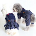【新価格】男の子と女の子でペアもできるつなぎとワンピース★デニムサロペット風♪SMLXL小型犬用カバーオールロンパースアウター秋冬物裏起毛チェックアウトレット価...