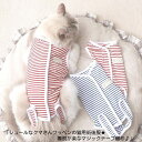 シュールなクマさんワッペンの猫用術後服★着脱が楽なマジックテープ留め♪レッドブルーSMLXLペットウェアキャットウェア猫服小型犬兼用ロンパースつなぎエリザベスカ...