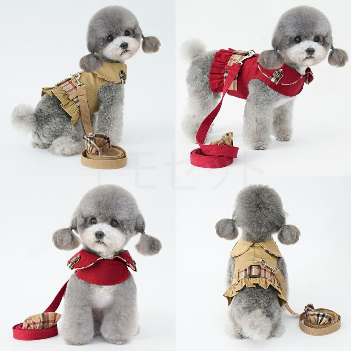 【新価格】服のようなハーネスリードセット★マジックテープ装着♪カーキワインレッドSMLペット用胴輪胸当てベストハーネスギンガムチェックワンピースアウター小型犬用...