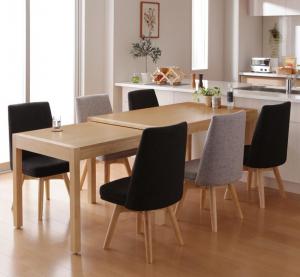 スライド伸縮テーブルダイニング 6人 7点セット(テーブル+チェア6脚) W135-235