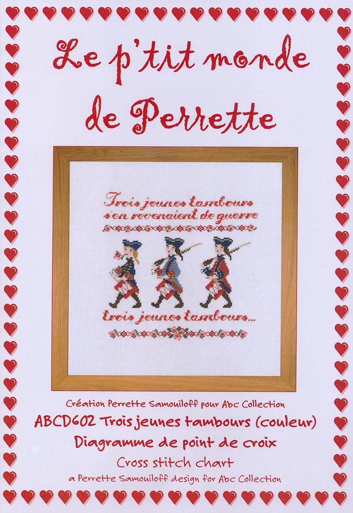 フランス 輸入クロスステッチ チャート Abcシリーズ ペレット サモイロフ【 Trois jennes tambours】◆3人の若いドラマーたち◆チャート 図案 刺繍 モノクロ サモイロフ サモさん 可愛い ペレット ペレッテ 子供たち DMC 手芸 モノクロ図案