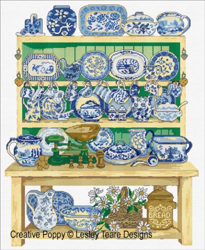 ★NEW★フランス 輸入クロスステッチ レスリーティアレ 【Blue & white Dresser】◆ブルーとホワイトドレッサー◆クロスステッチ チャート 図案 可愛い 赤 刺しゅう 手芸 クロスステッチ 人気 DMC 食器棚 カップボード キッチン