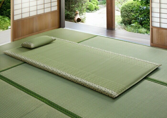 【直送品】サマーマットレス＆枕セット 桜柄ブルー TSN340757 90×190cm 国産い草100％【ヘルシ価格】イ..