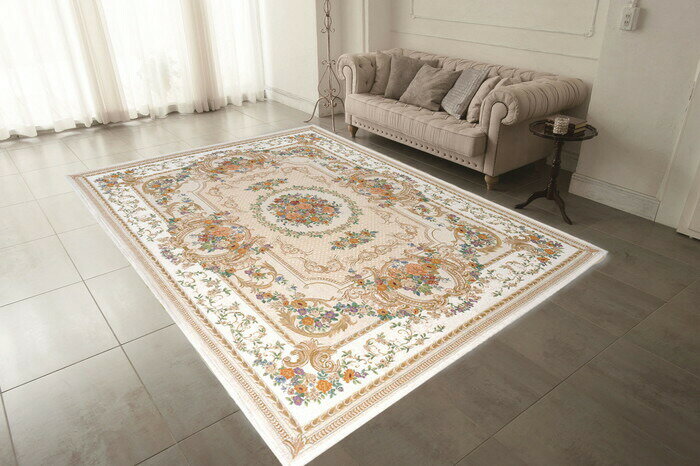 【直送品】ゴブラン織シェニールカーペット ベルサイユ DS248 200×250cm ベージュ/グリーン DS24825IV/..