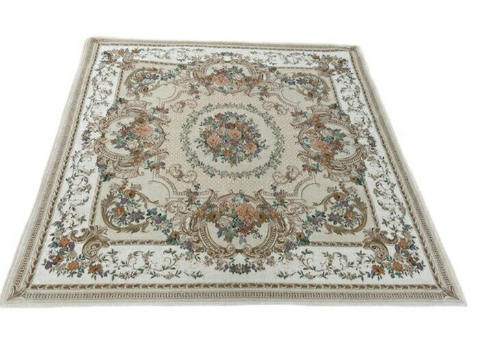 261 cm X 352 cm - 【直送品】ゴブラン織シェニールカーペット ベルサイユ DS248 240×240cm ベージュ/グリーン DS24824IV/DS24824GN【ヘルシ価格】インテリア マット カーペット じゅうたん 絨毯