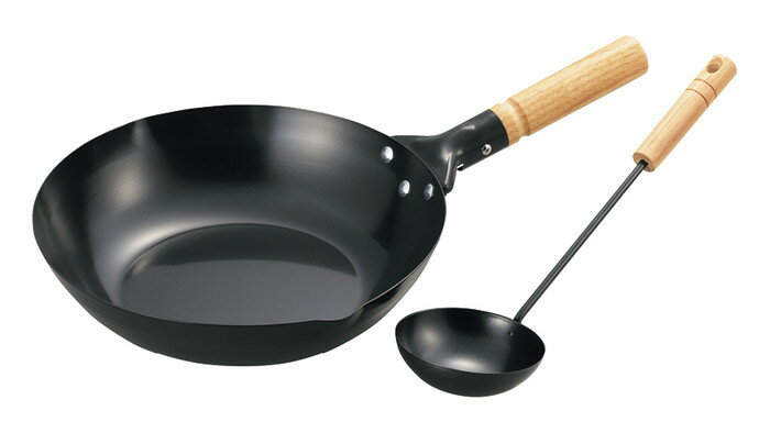 【直送品】鉄製木柄北京鍋28cm お玉付 FAN-28P 470×290×115mm 800g 深さ67mm 2024 STAGE GIFT CATALOG..