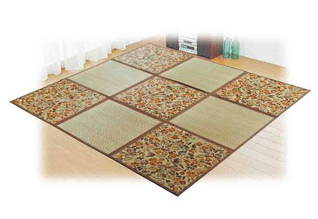 大感謝価格 折りたたみ い草アクセントラグ 花園 約 266×266cm 送料無料 直送品。代引・・同梱・返品・キャンセル・割引不可 小さく折りたためる、収納に便利ない草ラグです