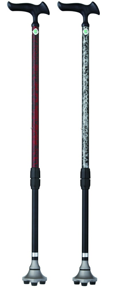 かるがも3ポイントステッキ バーズアイレッド/バーズアイシルバー杖 ステッキ 介護 移動器具 3支点 4支..