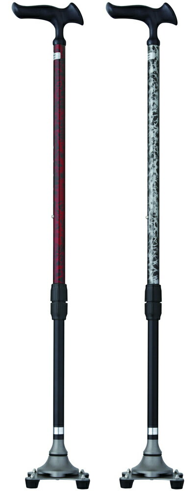かるがも4ポイントステッキ バーズアイレッド/バーズアイシルバー杖 ステッキ 介護 移動器具 3支点 4支..