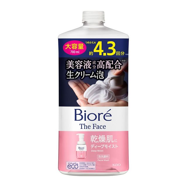 『ビオレ ザフェイス 泡洗顔料 ディープモイスト つめかえ用 大容量 700ml』化粧品 コスメ スキンケア 洗顔料 洗顔フォーム 泡洗顔 美容液成分高配合 保湿 商品紹介 カサつきが気になる乾燥肌に、美容液成分高配合＊生クリーム泡！ 肌に吸い付きながら伸び広がる泡でまさつレスな洗い心地。 しっとりうるおいのある素肌に。 肌のうるおいを保つバリア機能のはたらきを守って洗えます カサつきがちなデリケート肌や赤ちゃんの肌にも使えます やさしいホワイトサボンの香り 誰でも簡単、押すだけ一瞬でたっぷり泡　 ＊グリセリン、ヒアルロン酸（保湿）　ビオレザフェイス内で高配合 サイズ・重量 容量 700ml 商品説明 JANコード 4901301429254原材料：成分：水、グリセリン、PG、ラウリン酸、PEG-150、ラウレス-6カルボン酸、ミリスチン酸、ラウリルヒドロキシスルタイン、水酸化K、アルギニン、デシルグルコシド、ラウレス-4カルボン酸、パルミチン酸、アクリレーツコポリマー、ポリクオタニウム-39、エチルヘキシルグリセリン、EDTA-2Na、ヒアルロン酸Na、フェノキシエタノール、香料原産国 日本発売元 花王株式会社区分：化粧品 広告文責 (有)パルス　048-551-7965 注意事項 メーカーリニューアルに伴い、 パッケージ・内容等予告なく変更する場合がございます。 予めご了承ください。『ビオレ ザフェイス 泡洗顔料 ディープモイスト つめかえ用 大容量 700ml』化粧品 コスメ スキンケア 洗顔料 洗顔フォーム 泡洗顔 美容液成分高配合 保湿