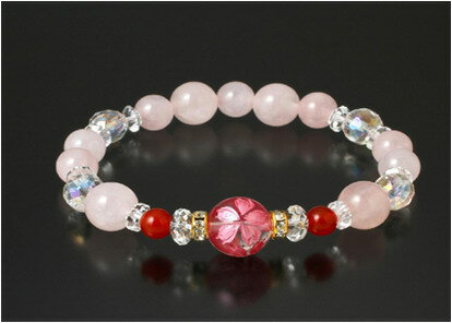 ローズクォーツ桜ブレス天然石 【楽天倉庫直送h】アクセサリー 開運祈願 パワーストーン ブレスレット 白水晶 赤メノウ ローズクォーツのサムネイル