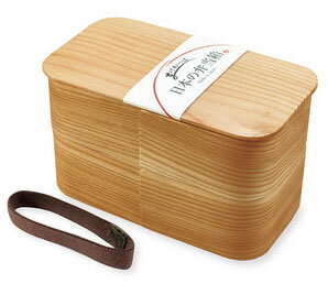日本の弁当箱 長角 二段 89715送料無料 キッチン用品 お弁当箱 天然木 杉 木目 軽量 仕切り板付 ゴムバンド付