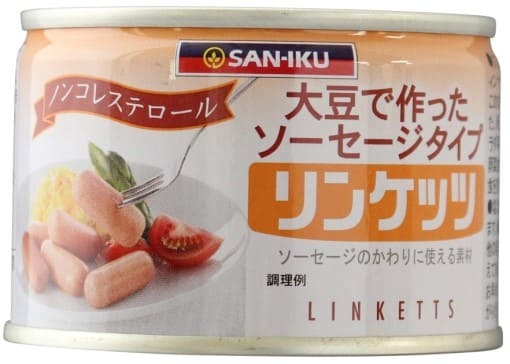 ☆リンケッツは、大豆たんぱくを主原料に、卵白を加えたウインナーソーセージ風の食品です。 ☆コレステロールゼロ。 ☆動物性油脂、肉エキス、酸化防止剤などは使用していません。 ☆ベジタリアン（ラクトオボベジタリアン：菜食卵乳）の方、肉食を控えたい方々に。 原材料：なたね油（国内製造）,繊維状大豆たん白,粉末状大豆たん白,卵白粉（卵を含む）,植物性粉末ブイヨン（小麦を含む）,塩,砂糖,植物たん白酵素分解物,香辛料/紅麹色素,レシチン,香料