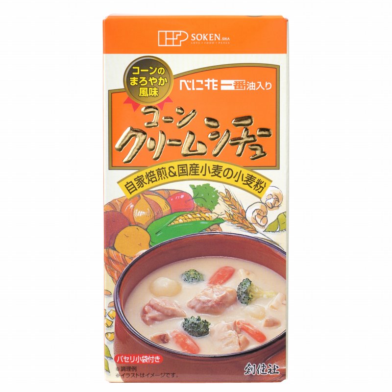 ○チキンブイヨンの旨味とコーンの風味を活かし、圧搾しぼりのべに花油、直火焙煎した国産小麦の小麦粉、粉乳等で仕上げた、コクのあるシチュールウです。 ○コーンパウダーは遺伝子組換えではないコーンを使用しています。 ○化学調味料、香料は使用していません。 ○彩りをプラスするパセリ小袋付き。 ○1箱5皿分です。 ○本品製造工場では「えび」・「かに」を含む製品を生産しています。 アレルゲン（28品目） 乳成分 / 小麦 / 大豆 / 鶏肉 商品サイズ（mm） D:28×W:78×H:155 商品重量 145g ※リニューアルに伴い、パッケージ・内容等予告なく変更する場合がございます。予めご了承ください。