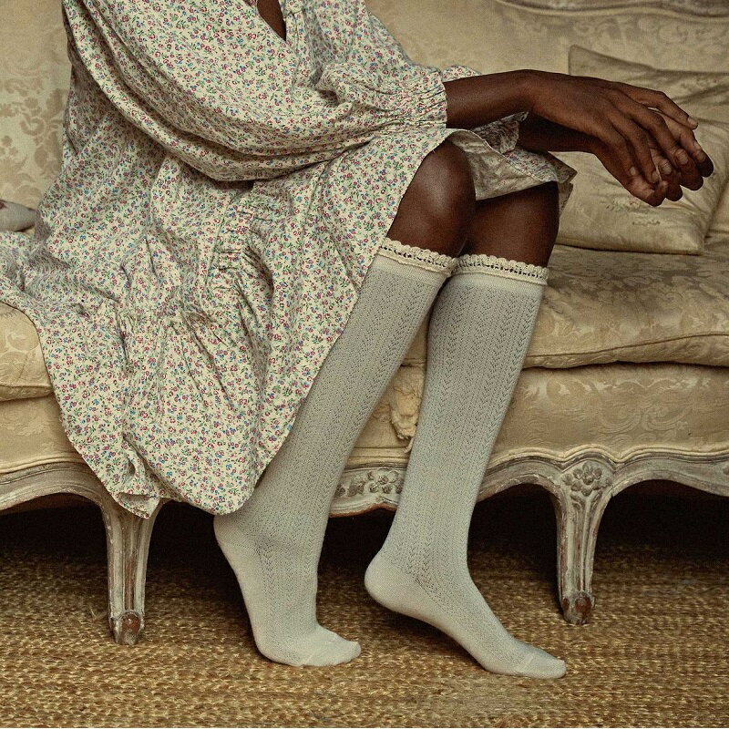 Collegien/コレジアン Adeline - Pointelle Merino Wool Knee-high Socks Lace Trim ハイソックス ロングソックス ベビー・キッズサイズ | ハイソックス　靴下 子ども 13.5cm14cm15cm16cm17cm18cm19cm20cm21cm