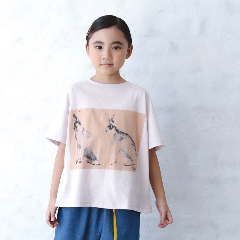 ・【michirico】 【ミチリコ】 2024SS 24ss 春夏 子供服 　Rabbit T　プリントウサギTシャツ　| 半袖　カットソー トップス 子供 男の子　女の子かわいい　おしゃれ　人気ブランド