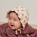 【楽天スーパーセールで半額】【drop4】 Quincy Mae / クインシーメイ 2023AW 秋冬 ベビー服 WOVEN RUFFLE BONNET FIG FLORA 花柄ボンネット、ベビー帽 3-6m 6-12m｜ 子供 女の子 ギフト シンプル おしゃれ 人気ブランド