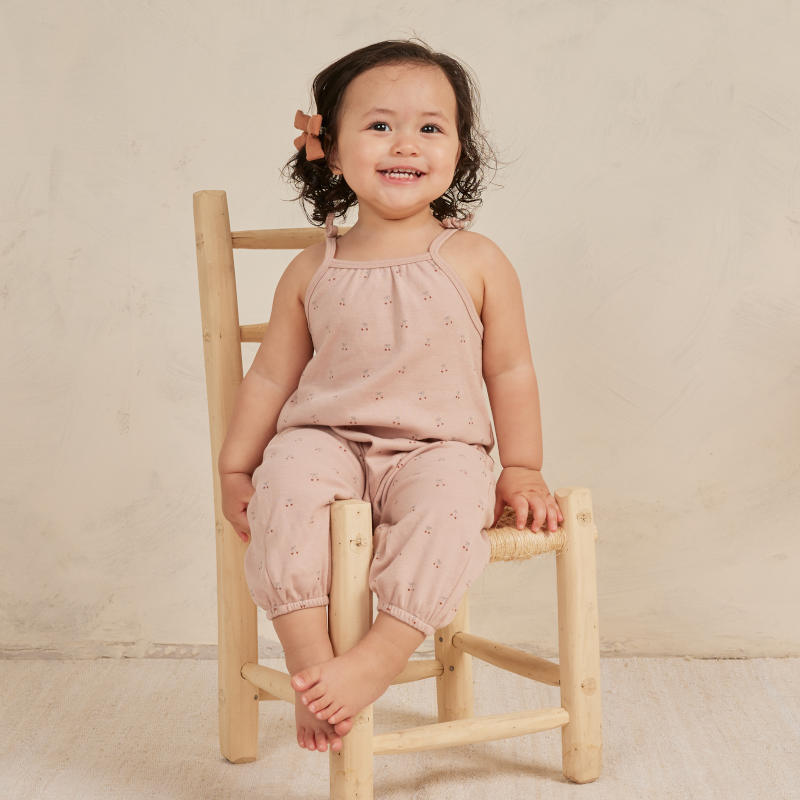 【Quincy Mae】 【クインシーメイ】 2024SS 24ss 春夏 ベビー服 SMOCKED JUMPSUIT CHERRIES ジャンプスーツ | サロペット ズボン パンツ 70cm80cm90cm100cm 子供 ギフト