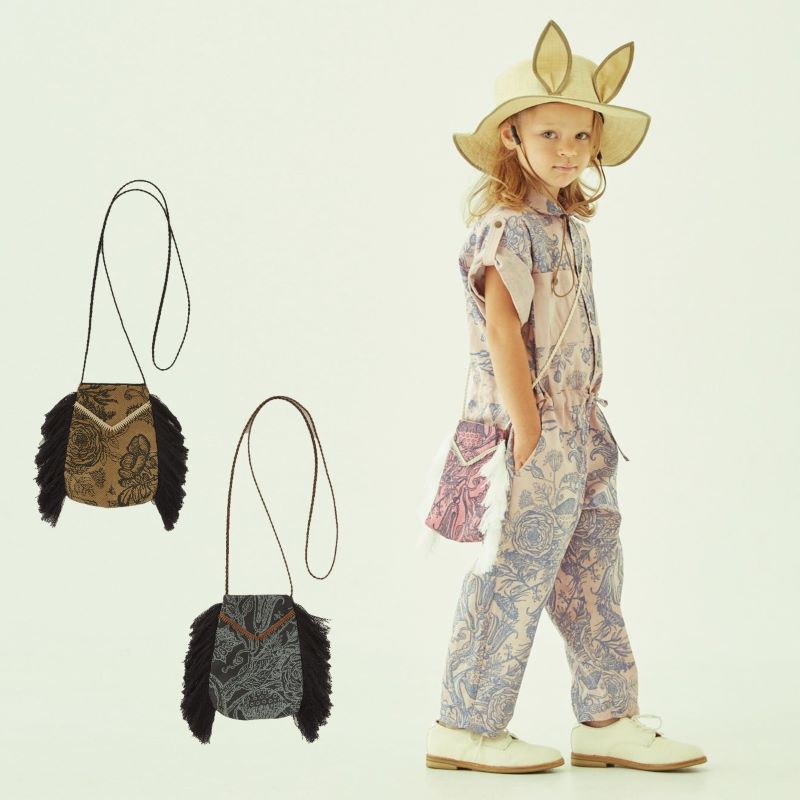 eLfinFolk エルフィンフォルク 2023SS 春夏 子供服 FLORA twill Fringe pochette ツイルフリンジポシェット pink, beige, charcoal one size| ショルダーバッグ ポーチ 子供 キッズ 男の子 女の子 おしゃれ 上品 かわい い