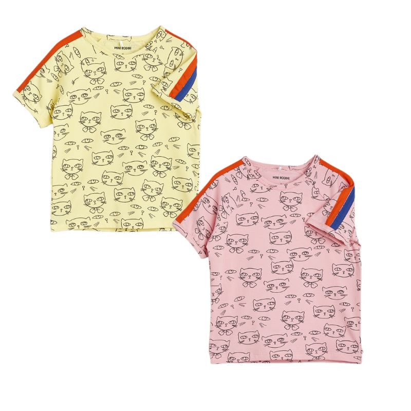 (drop2)【mini rodini ミニロディーニ】 2024SS 24ss 春夏 ベビー服 子供服 CAT HLETHES AOP SS TEE ネコ柄半袖Tシャツ 80cm90cm100cm110cm120cm130cm140cm カットソー ベビー キッズ 男の子 女の子