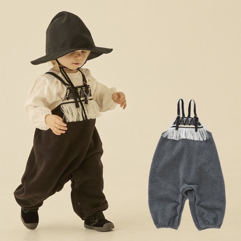 eLfinFolk(եե륯)2024AW  Ҷ ٥ӡ ZigZag Fringe Fleece Rompers gr...