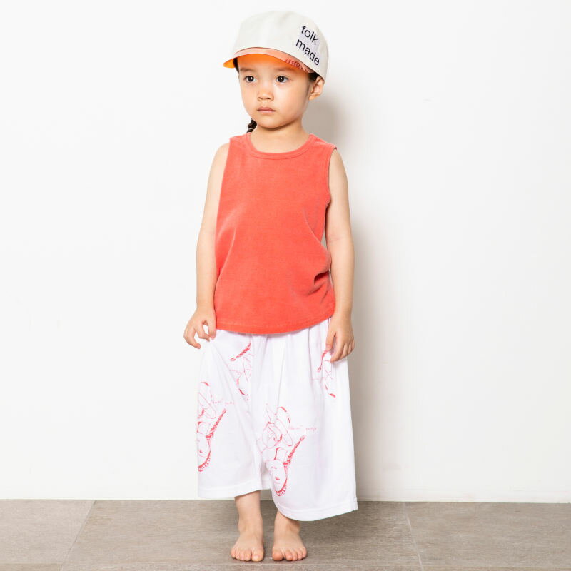 folk made フォークメイド 2021SS 春夏 子供服 face print sarouel pants　white、orange　フェイスプリント柄サルエルパンツ | 90cm 100cm 110cm 120cm 130cm 140cm 2才4才6才8才10才 子供 ベビー キッズ 女の子 おしゃれ