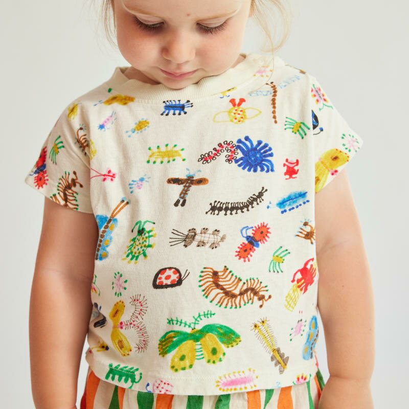 (drop2) 【BOBO CHOSES】ボボショセス ボボショーズ 2024SS 24ss 春夏 ベビー服 Baby Funny Insects all over T-shirt 半袖Tシャツ 80cm90cm 子供 ベビー 男の子 女の子 おしゃれ 人気ブランド