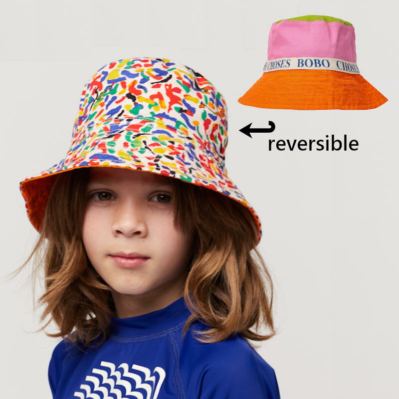 (drop2) ボボショセス ボボショーズ 2024SS 24ss 春夏 子供服 Confetti All Over reversible Hat キッズリバーシブル帽子 | ハット 日よけ 子供 キッズ 男の子 女の子 おしゃれ 人気ブランド