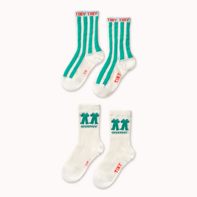 樂天商城 - 【drop2】TINYCOTTONS / タイニーコットンズ 2026SS 26ss 春夏 子供服 EMERALD STRIPES & FROG MEDIUM SOCKS ベビー・キッズソックス ｜ 靴下 子供 キッズ 男の子 女の子 おしゃれ 人気ブランド 贈り物