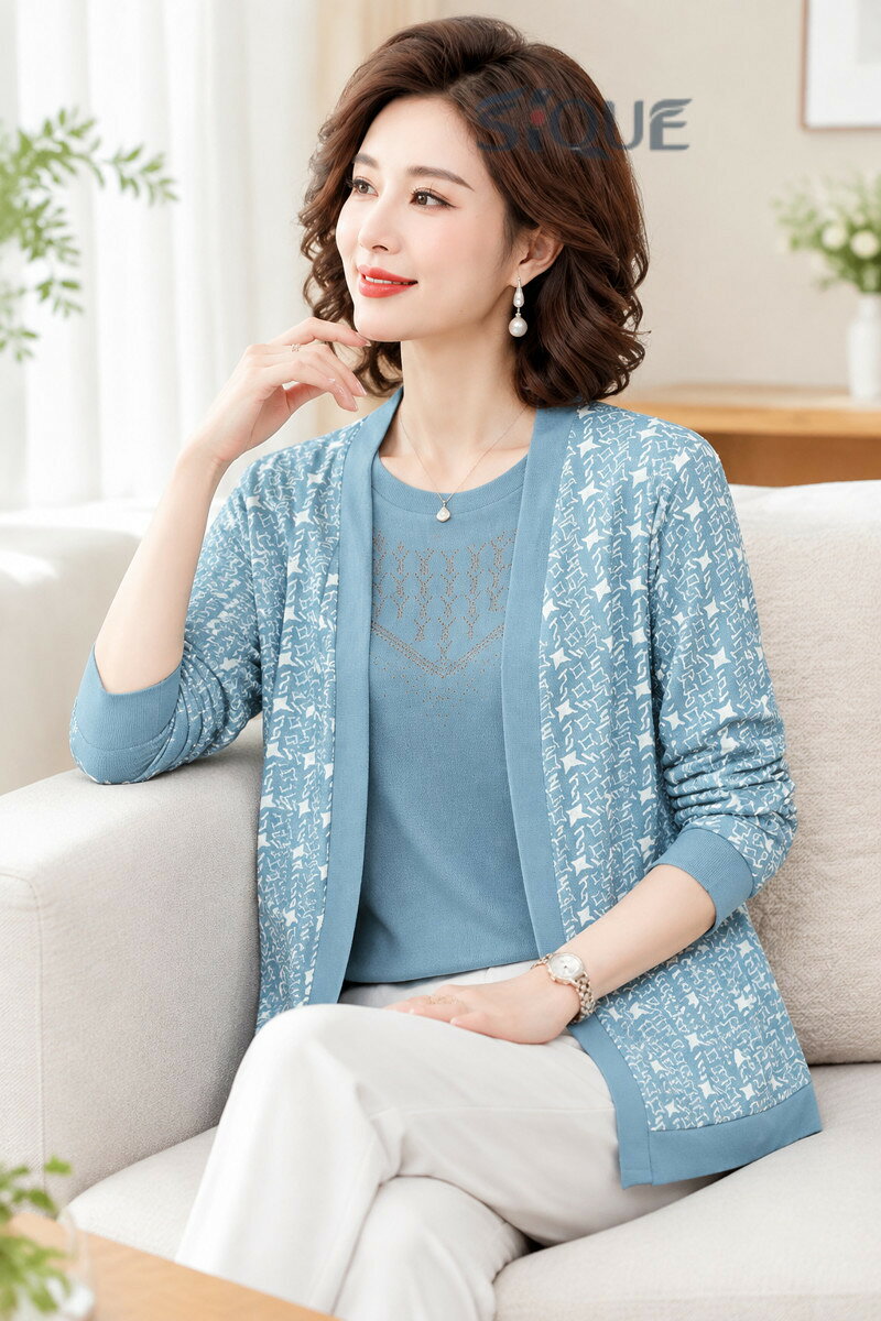 カーディガン レディース アンサンブル 中高年 カットソー 2点セット ジャケット シャツ 半袖 エレガント 婦人服 柔らかい アウター サマーニット シニア 40代 50代 60代 母の日 ギフト お monashop-10025522 モナショップ楽天市場店 サンプル画像2